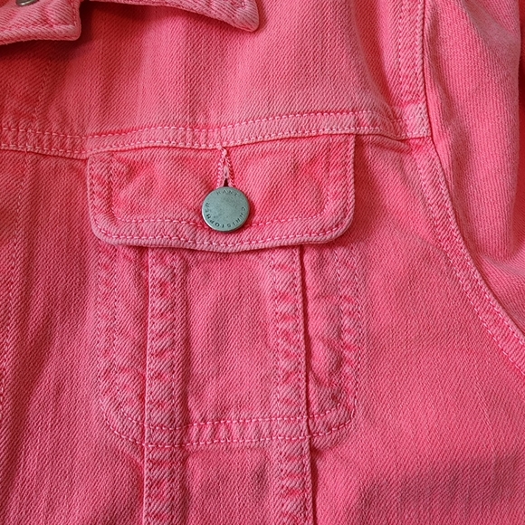 J Brand-Christopher Kane jacket denim neon pink-peach button front sz lrg 🎉 HP - Picture 9 of 15